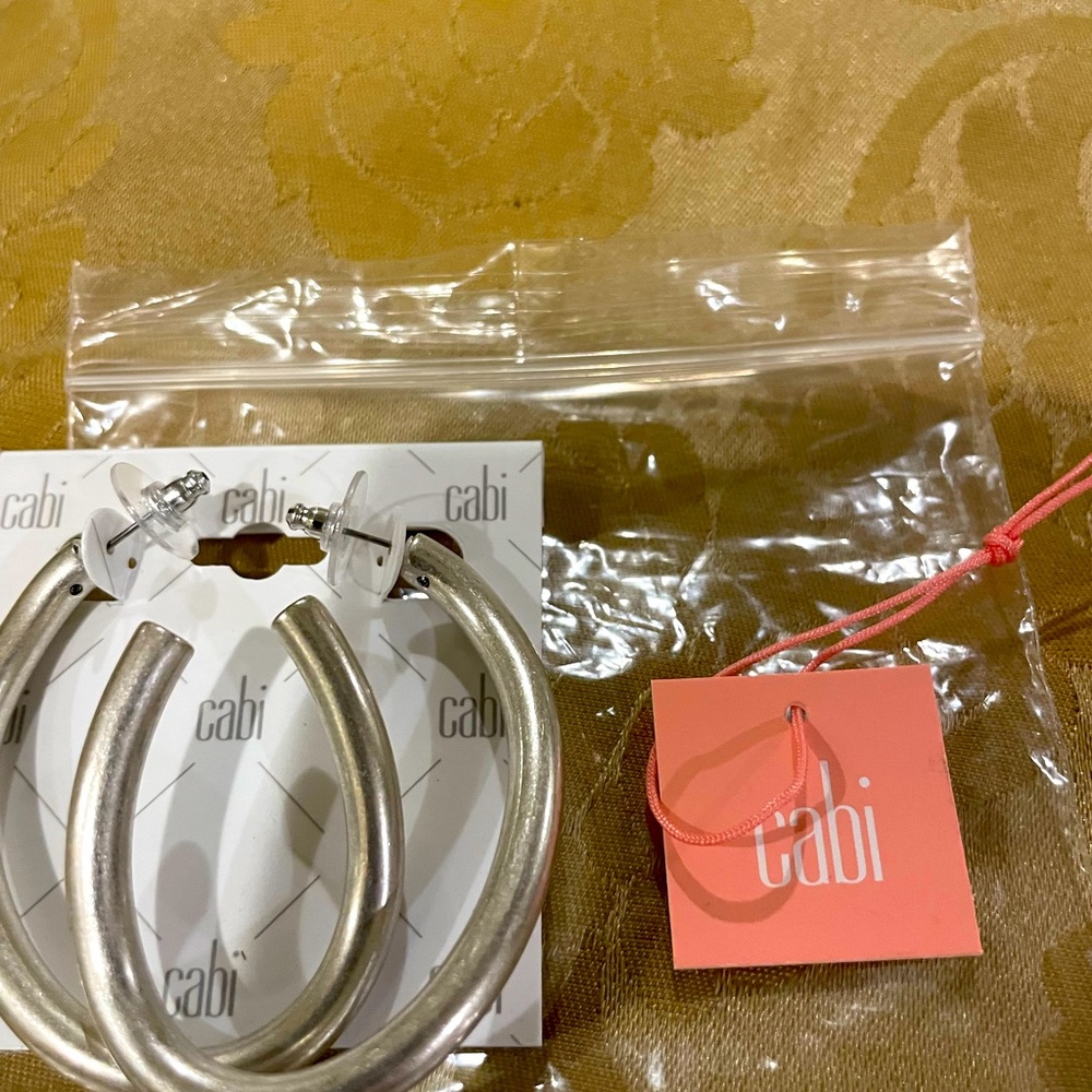 Cabi Swagger Earrings Silver Tone Hoop Off Shape Titanium Post